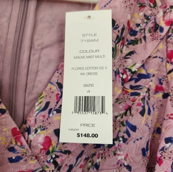 French Connection Mauve Mist Floral V-neck Short Puffed Sleeves Dress size 4 - Picture 2 of 3